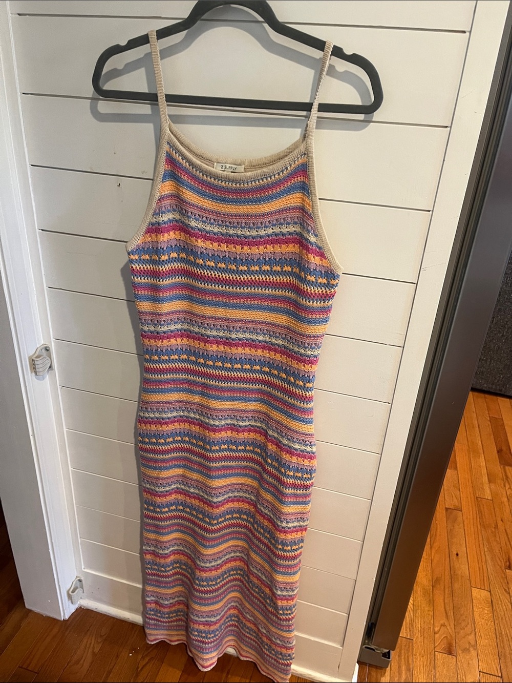 Z Supply Multicolor dCrochet Stripe Maxi Dress - Pink, Blue, Yellow, Cream medim